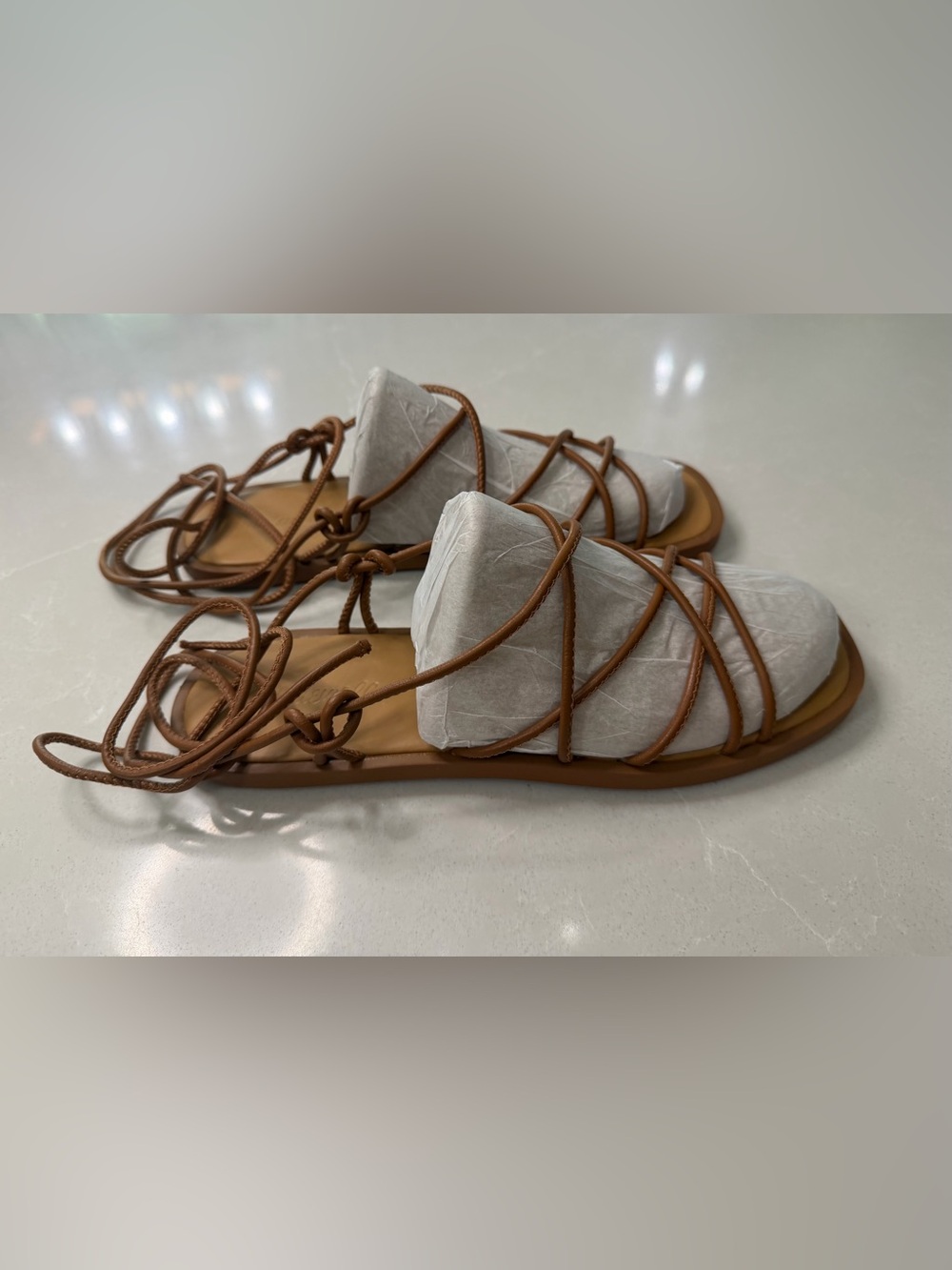 New Madewell The Soraya Leather Lace-Up Sandals Tan Brown Size 10